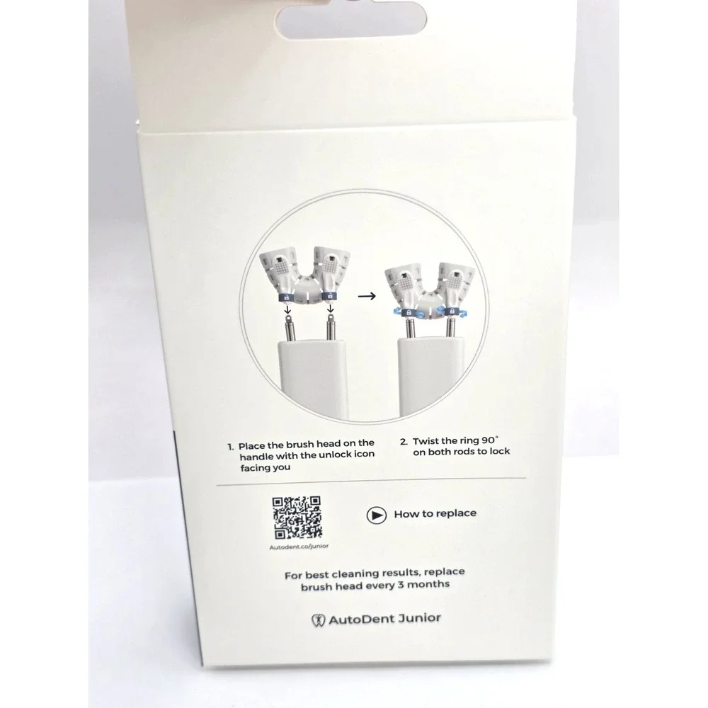 AutoDent Junior - Replacement Brush Heads 2-Pack (Brush Heads Only) White Black